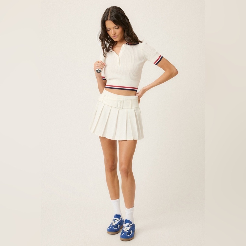 NWT Goldie Byrd Belted Pleated Mini Skirt XS White New Tennis Golf Cute Sold Out - Picture 6 of 13
